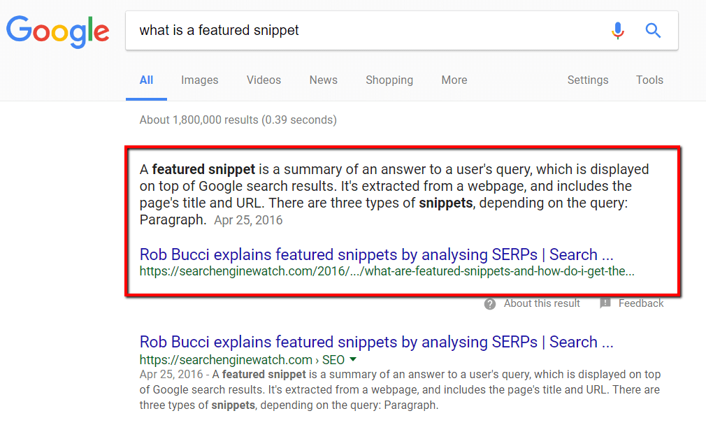 what is a featured snippet